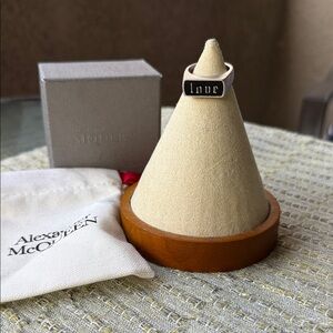 Alexander McQueen Black and Silver Engraved Ring